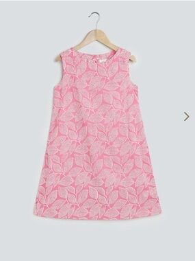 Size 5/6 Girls' Pink Leaf Print Sleeveless Dress